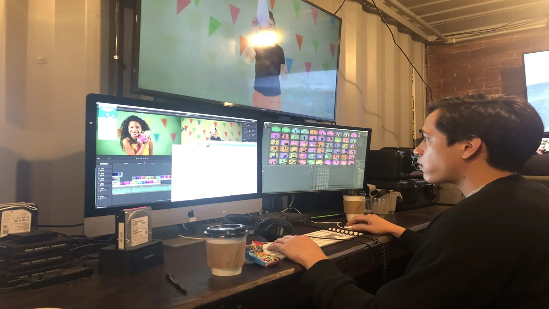Basic Fun 446 Side profile of man working with video editing software