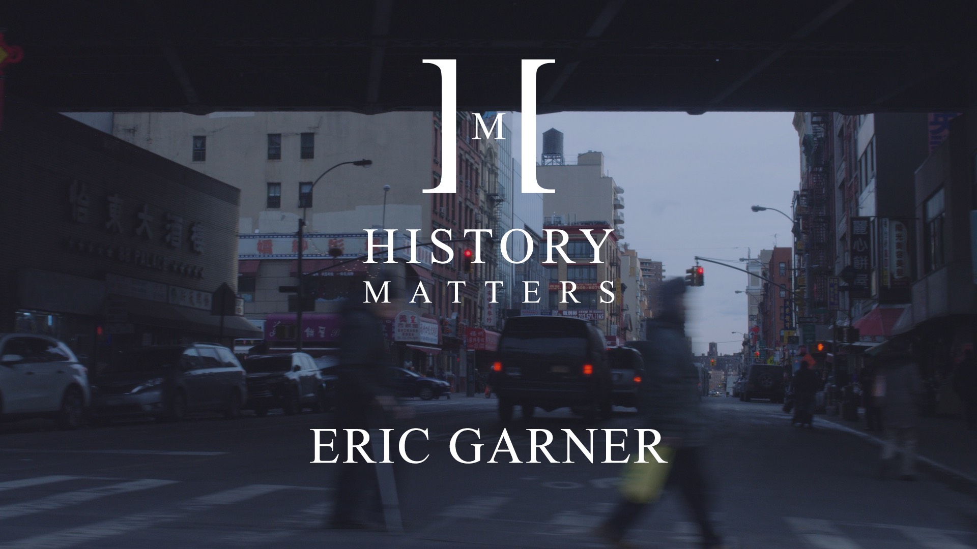 History Matters Eric Garner by Otis Miller with background of city with cars and people