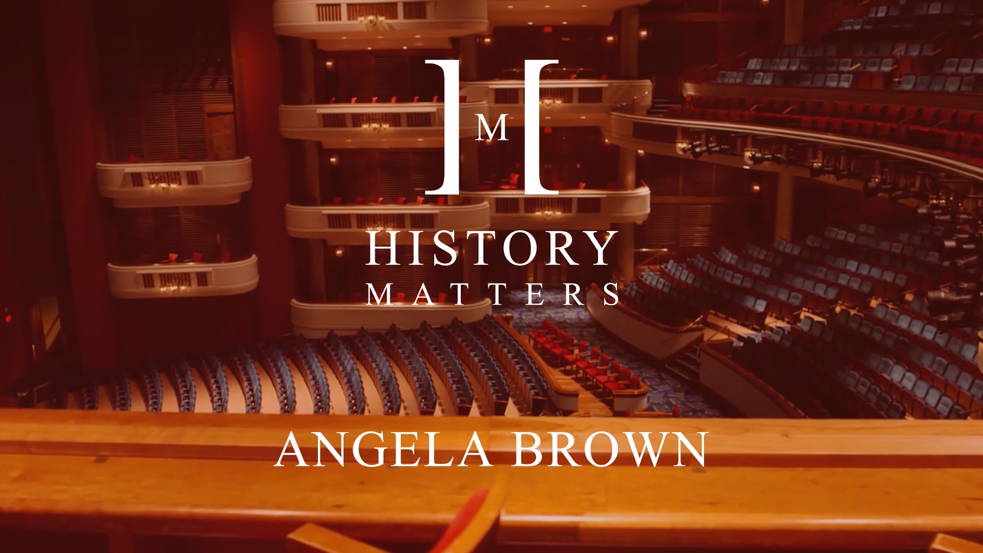 History Matters Angela Brown by Victoria Ranger with background showing interior of a theater from a balcony