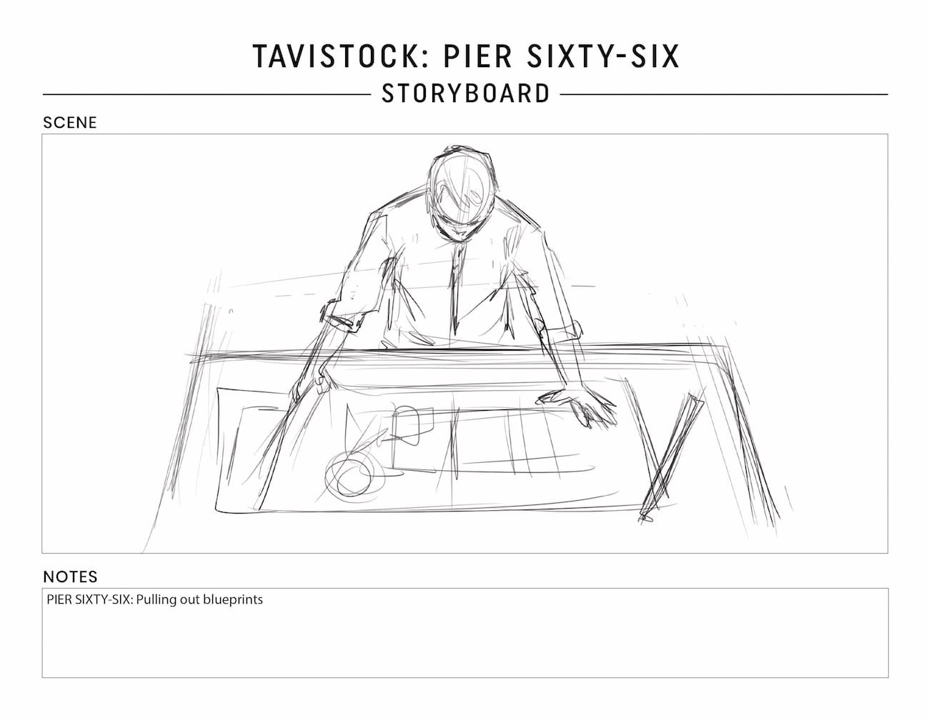Tavistock Development Company C&I Studios Marketing Solutions Pier Sixty Six Storyboard Pulling out blueprints