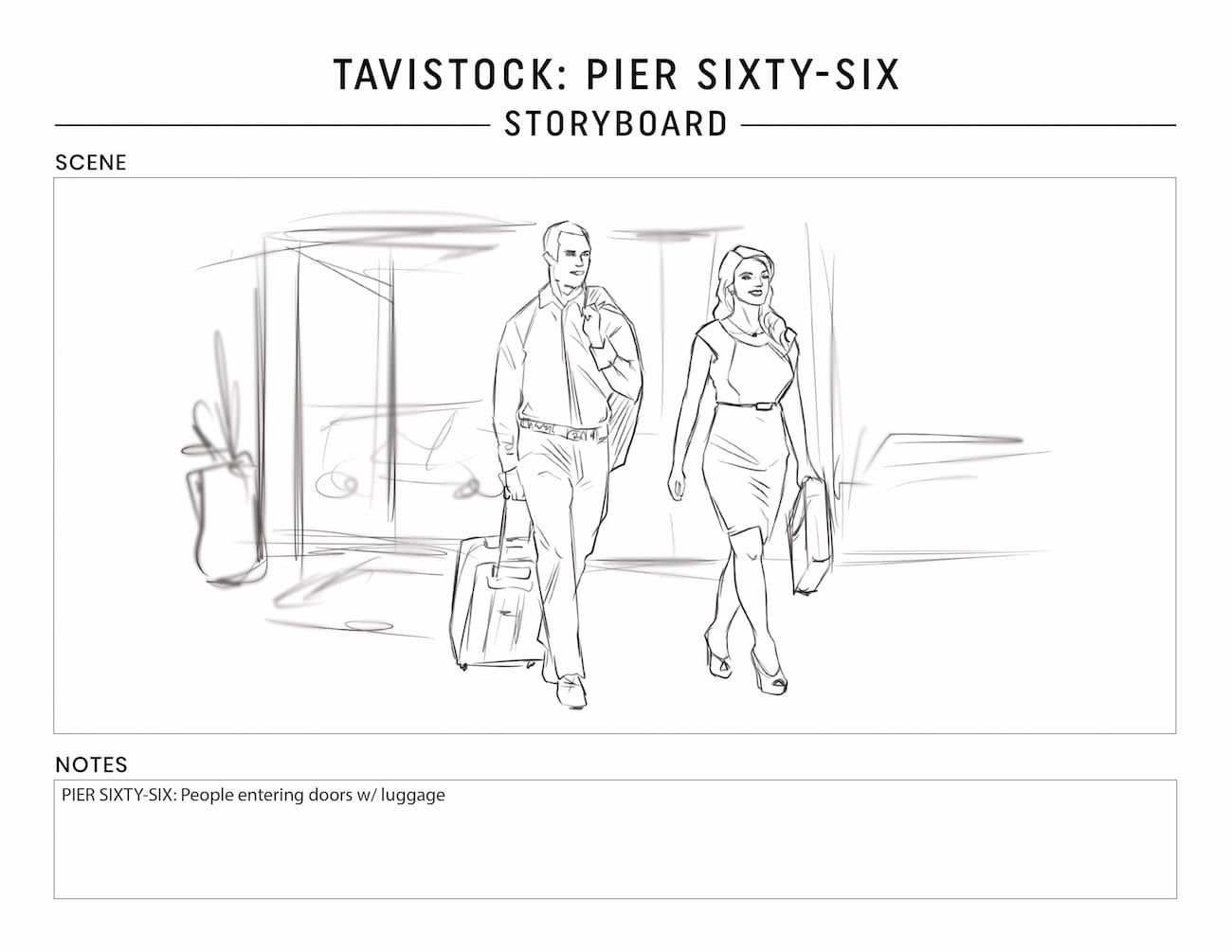 Tavistock Development Company C&I Studios Marketing Solutions Pier Sixty Six Storyboard People entering doors with luggage