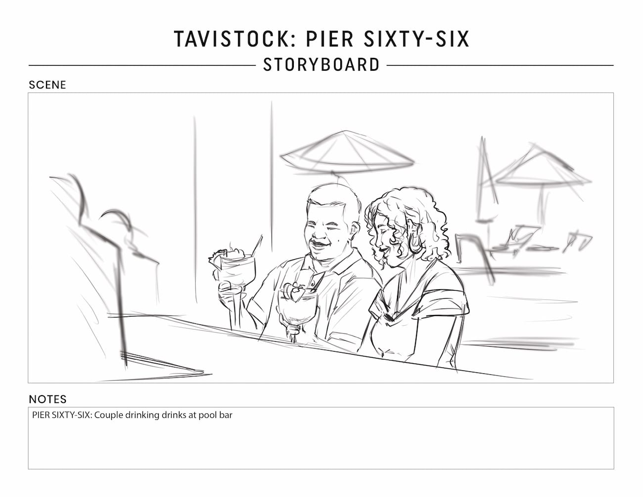 Tavistock Development Company C&I Studios Marketing Solutions Pier Sixty Six Storyboard Couple drinking drinks at pool bar