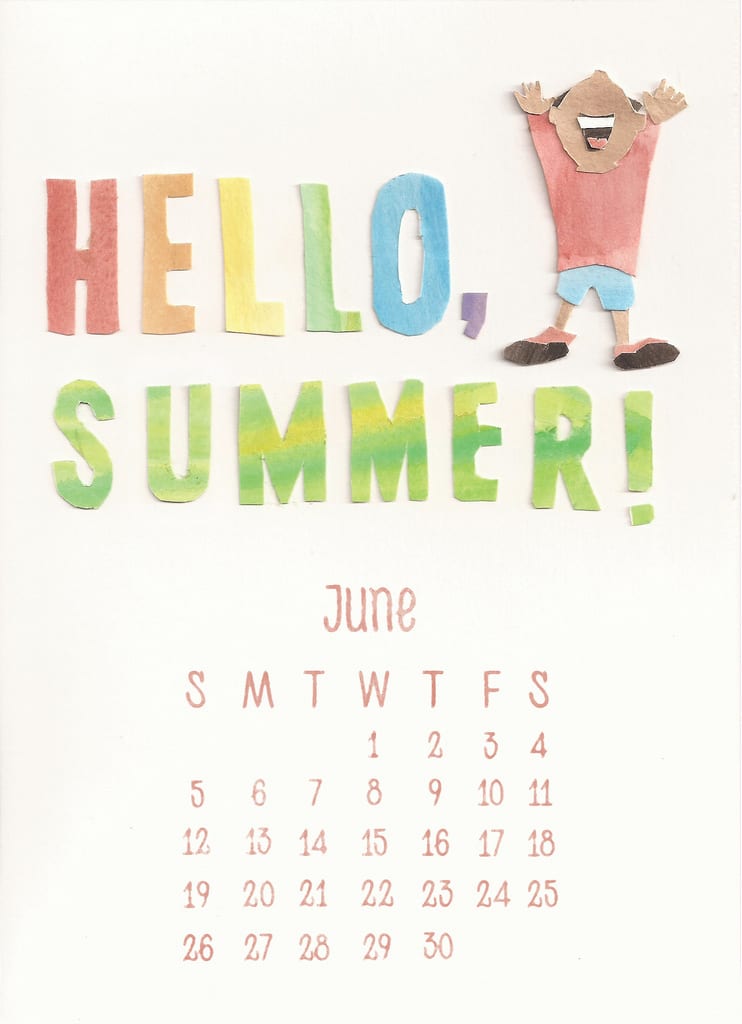 United Way Calendar June with graphic of Hello Summer with boy celebrating