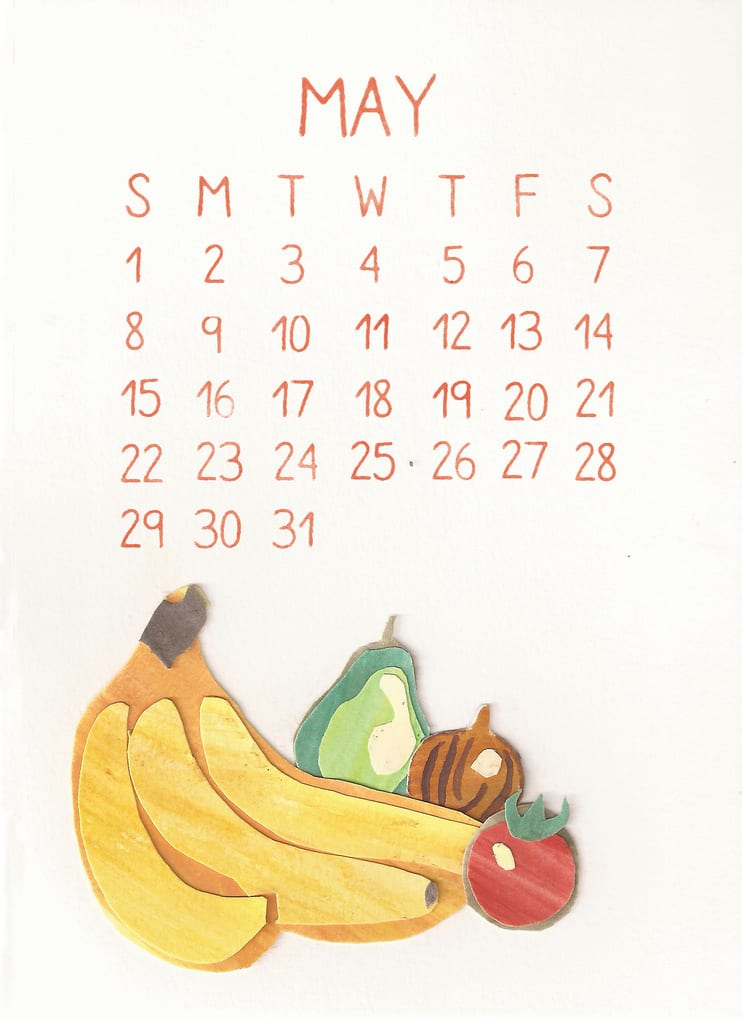 United Way Calendar May with graphics of fruit
