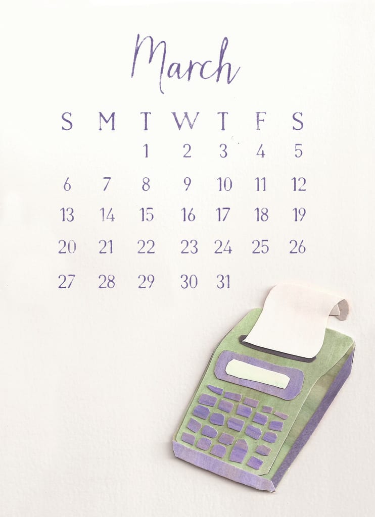 United Way March calendar with calculator graphic
