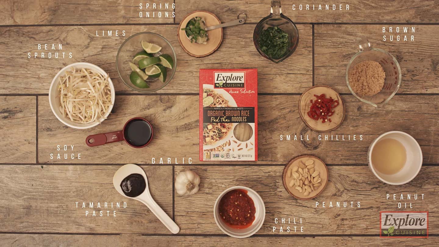 Spread of various ingredients to make an Asian dish from Explore Cuisine