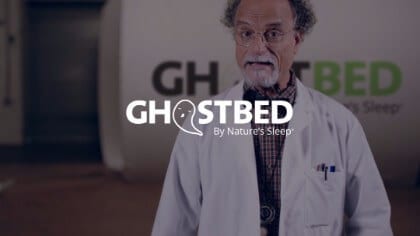 C&I Studios Page GhostPillow by Nature's Sleep - Branding and Video Production White Ghostbed logo against a background showing a man in a lab coat