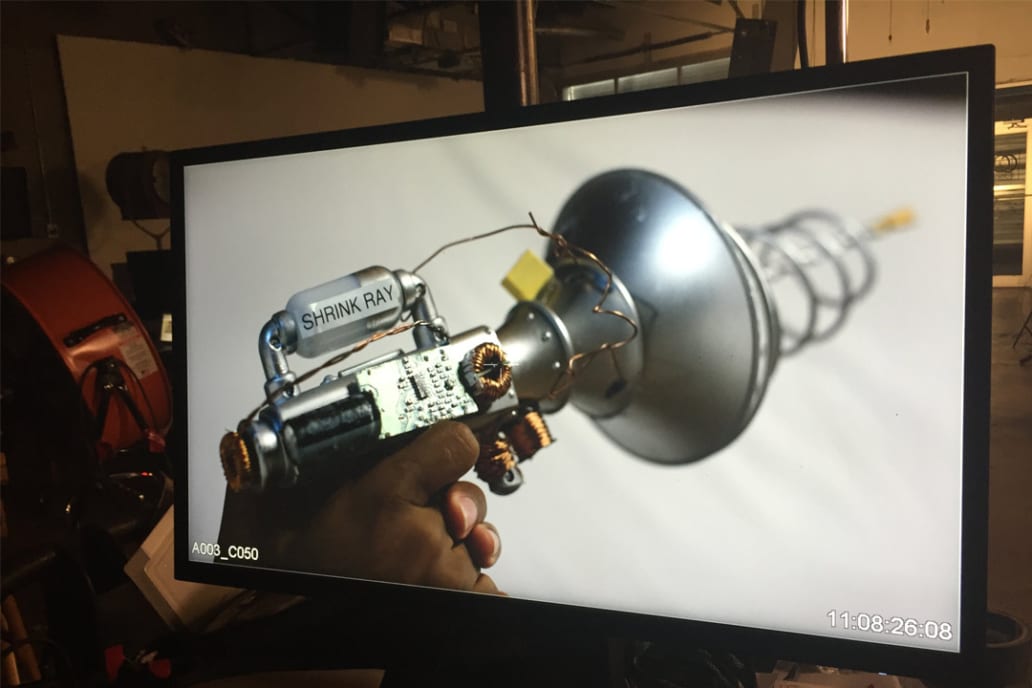 IU CI Studios Portfolio Ghostbed BTS Shrink Ray device on a display