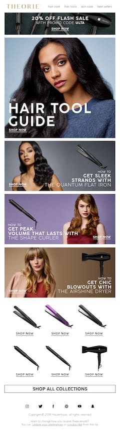 HauteHouse Brands Theorie and Sedu Ad for various hair tools like hairdryers, hair crimpers and curling irons