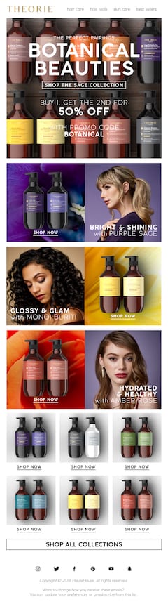 HauteHouse Brands Theorie and Sedu Ad for various Shampoos and Conditioners in dispensers