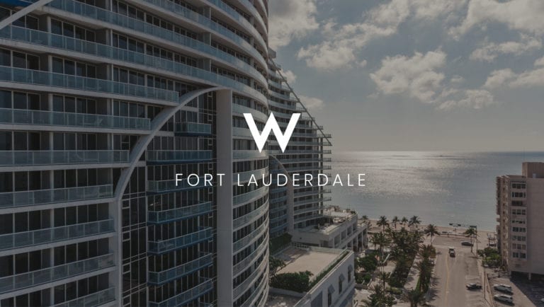 W Fort Lauderdale Hotel Marketing Solutions by C&I An Idea Agency Logo on backdrop of hotel