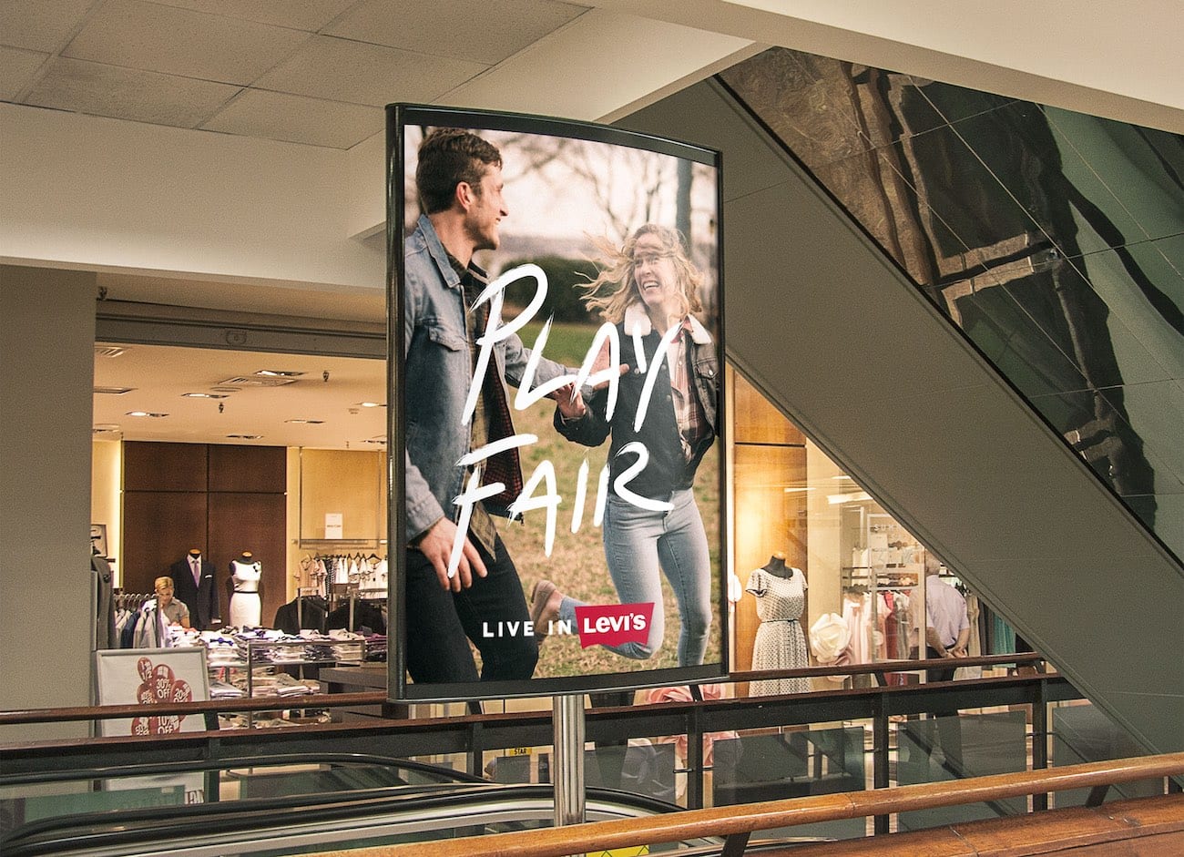 Our Secret to signing a list clients Play Fair Levi ad in mall