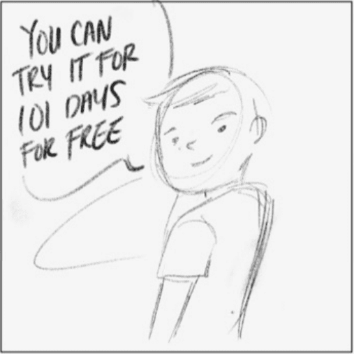 The Boy That Never Leaves His Bed Drawing of a boy saying You Can Try It For 101 Days For Free