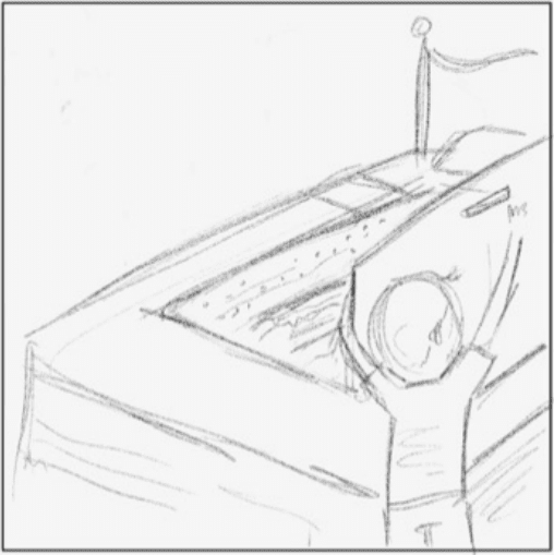 IU CI Studios Portfolio The Boy That Never Leaves His Bed Drawing of boy opening compartment in his bed