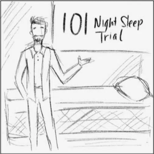 Drawing of man advertising 101 Night Sleep Trial