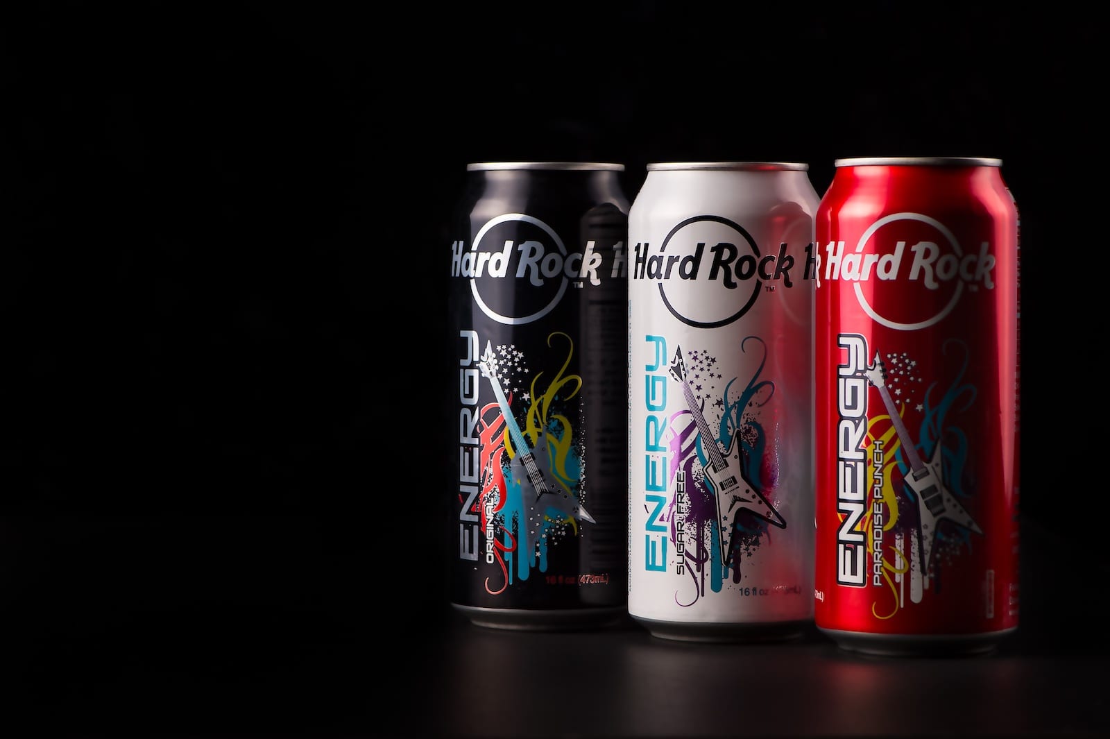 IU C&I Studios Portfolio Hard Rock Energy, Marketing by C&I Studios Three cans of Hard Rock Energy drinks on display