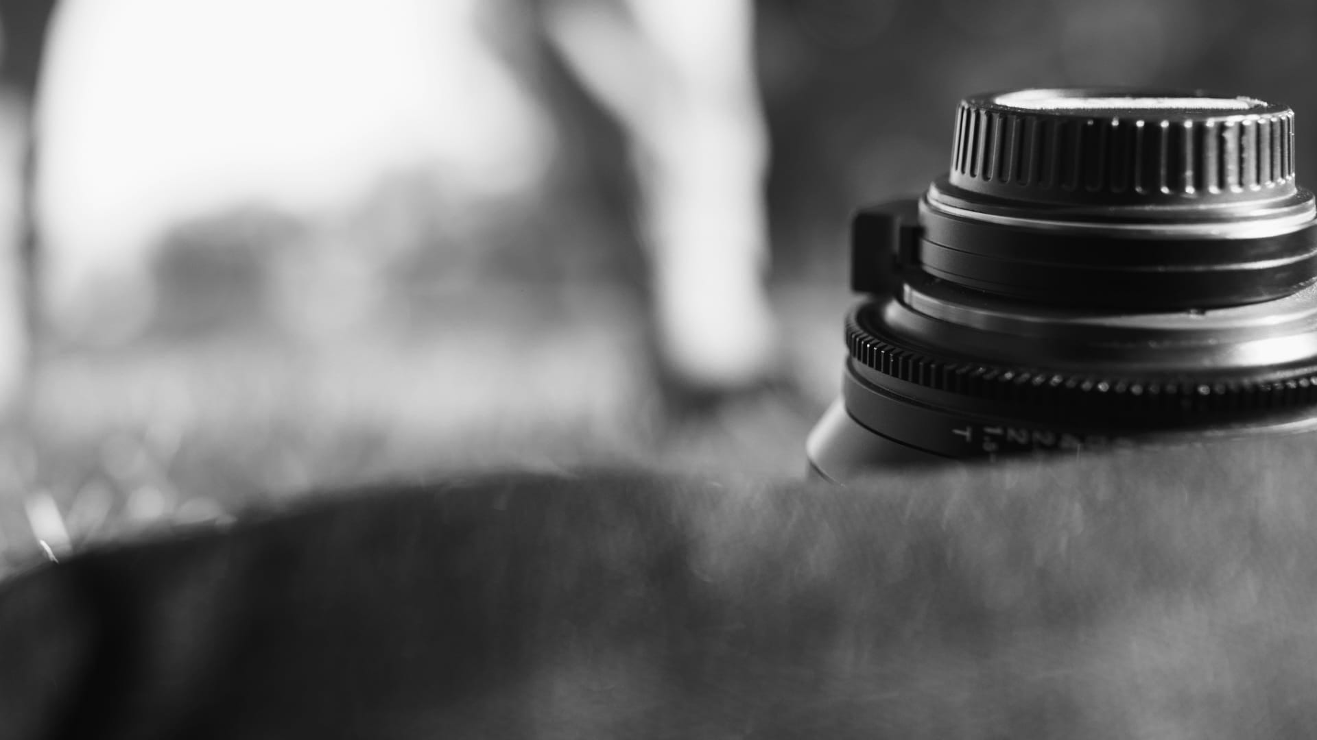 SHD Black and white closeup of camera lens