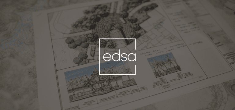 EDSA Cover White logo with architect drawing in background