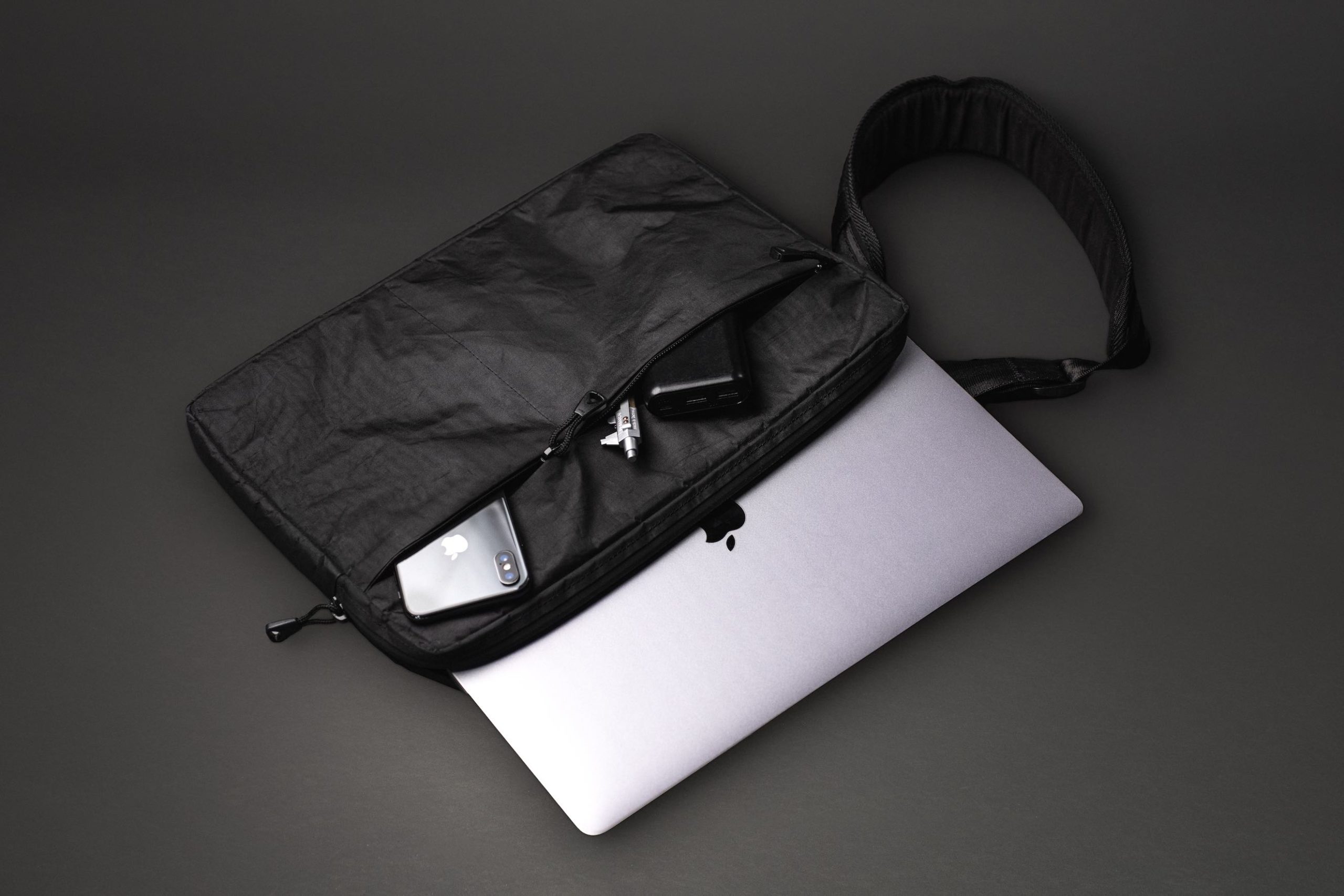 Black Mile Travel Bag Product Photography Laptop bag with iphone in pocket