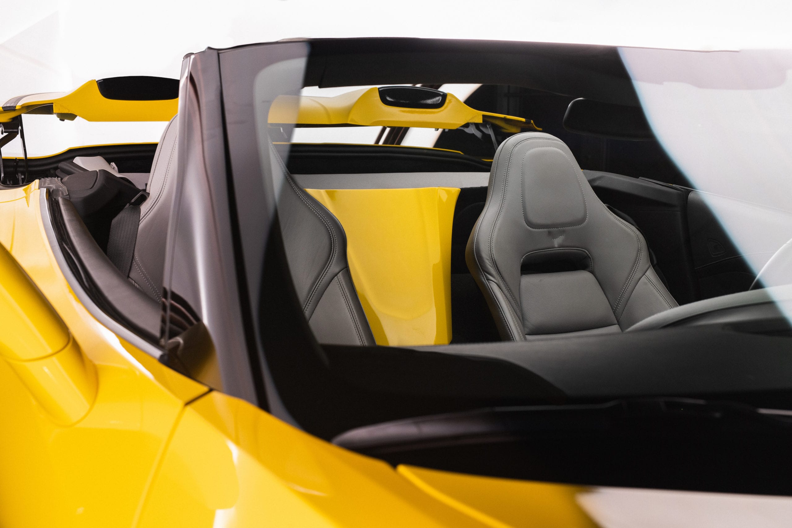 Car Offer Interior of a yellow sports car with black leather