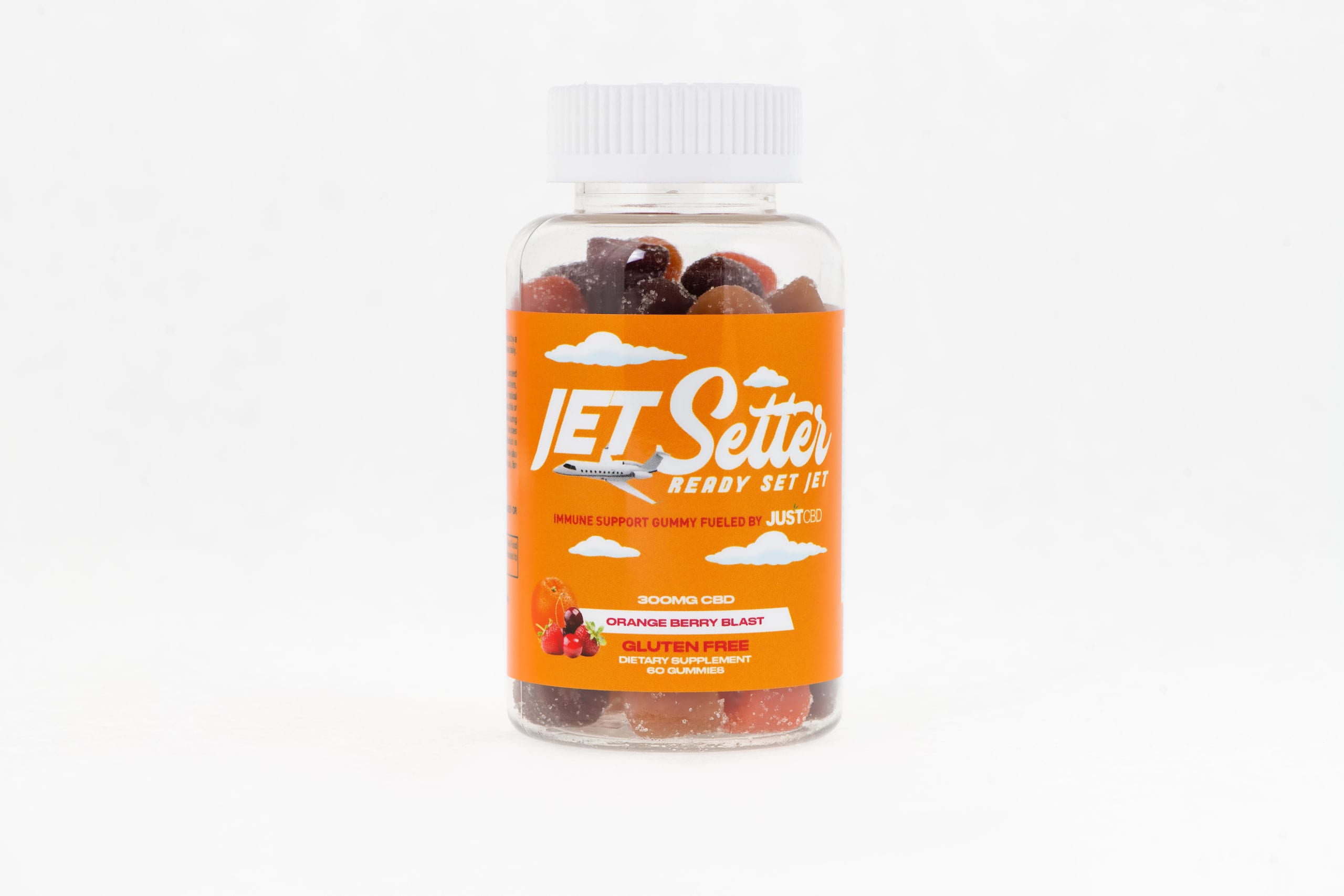 IU C&I Studios Portfolio JustCBD Product Photography and JustCBD Products Closeup of Jet Setter immune support gummies on display