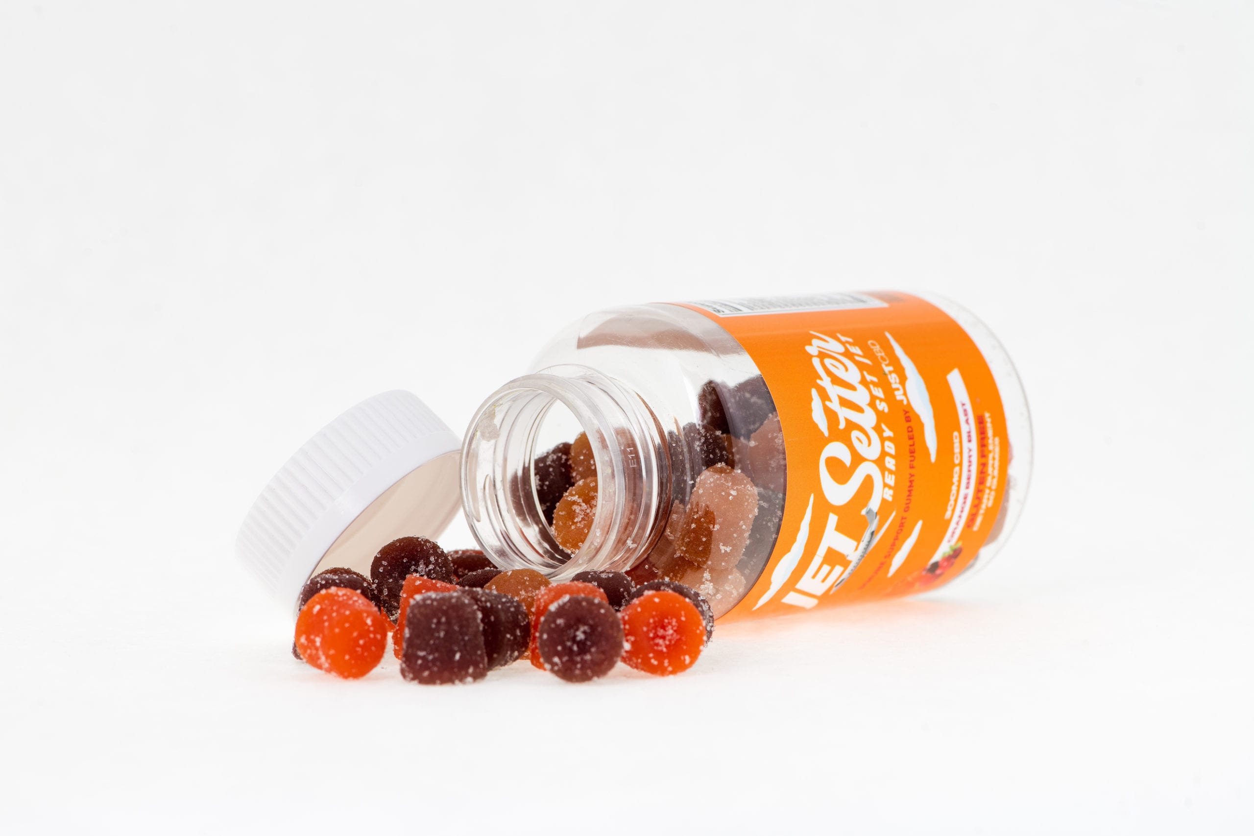 JustCBD Product Photography and JustCBD Products Closeup of Jet Setter immune support gummies on display