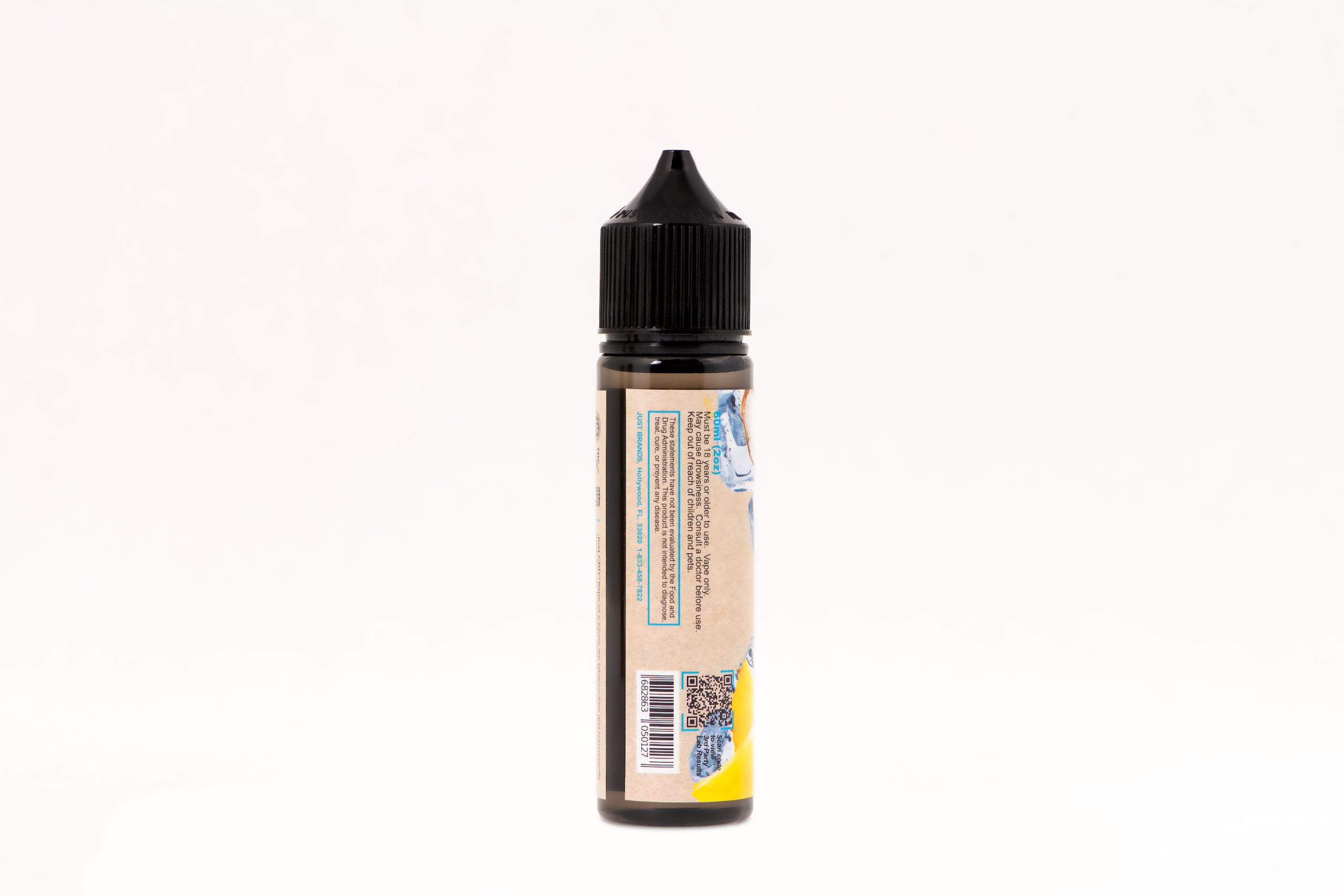JustCBD Product Photography and Just CBD Products Side label of vape juice