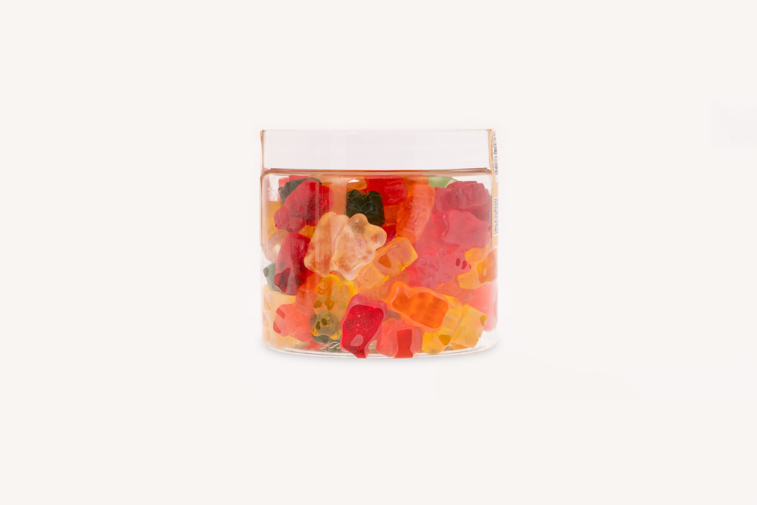 JustCBD Product Photography and Just CBD Products Side profile of container of gummy bears