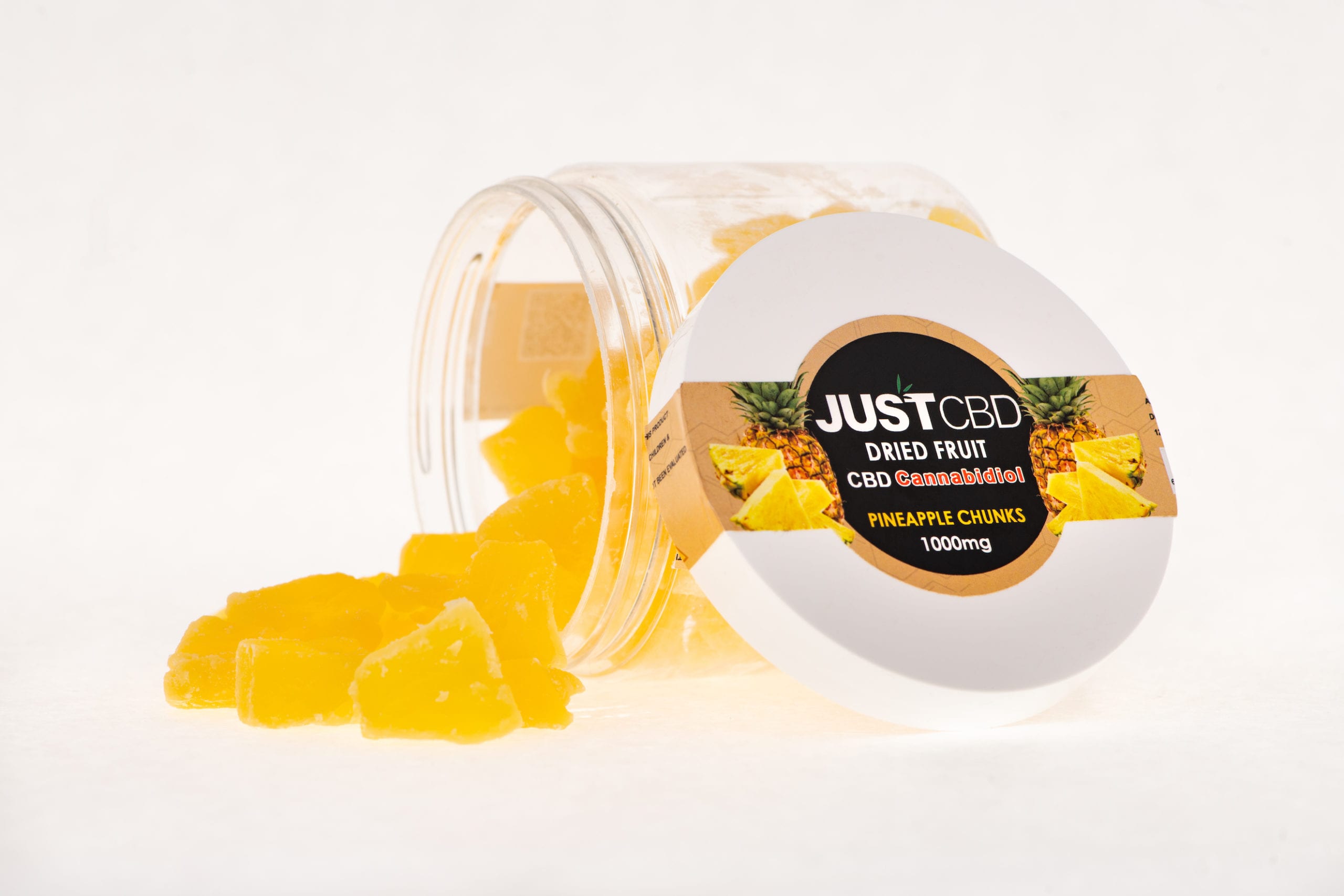 IU C&I Studios Portfolio JustCBD Product Photography and JustCBD Products Pineapple chunks on display
