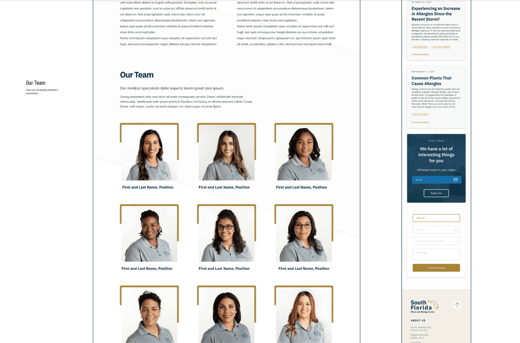 South Florida Sinus and Allergy Center Our Team page mockup