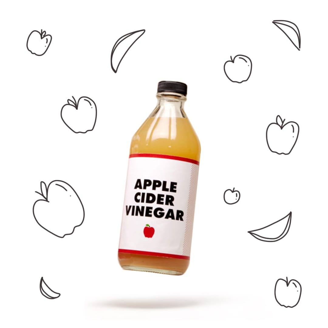 Sinus and Allergies Apple Cider Vinegar surrounded by drawings of fruit