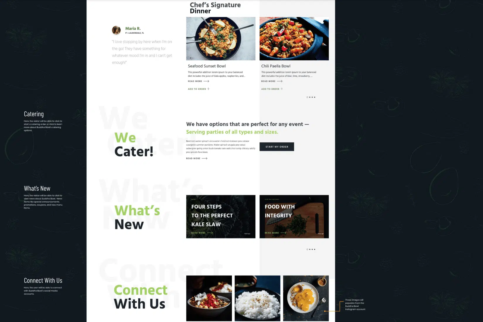 Buddha Bowl 5 Catering Mockup webpage