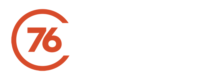 White and orange 76 Words logo