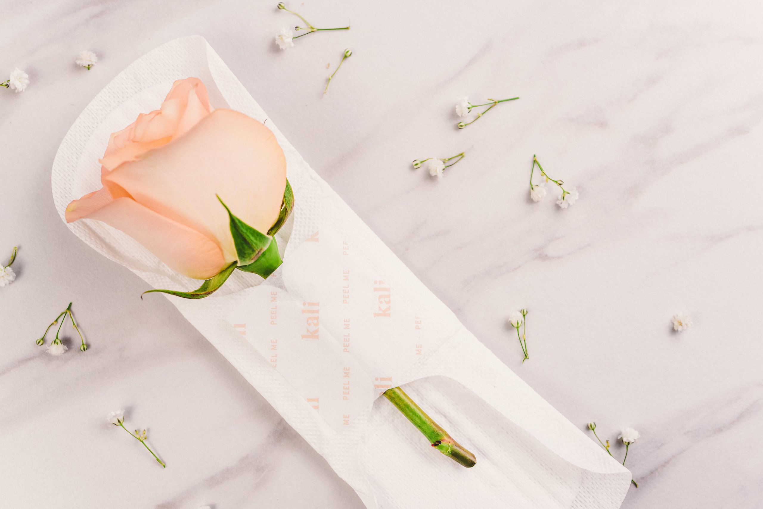 IU CI Studios Kali Boxes Branding and Marketing Closeup of pink rose in a sanitary pad