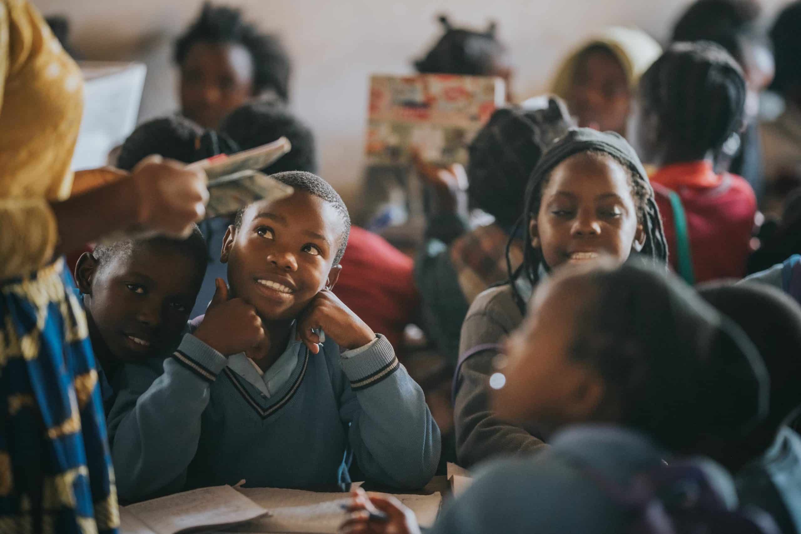 Group of African American children in a classroom