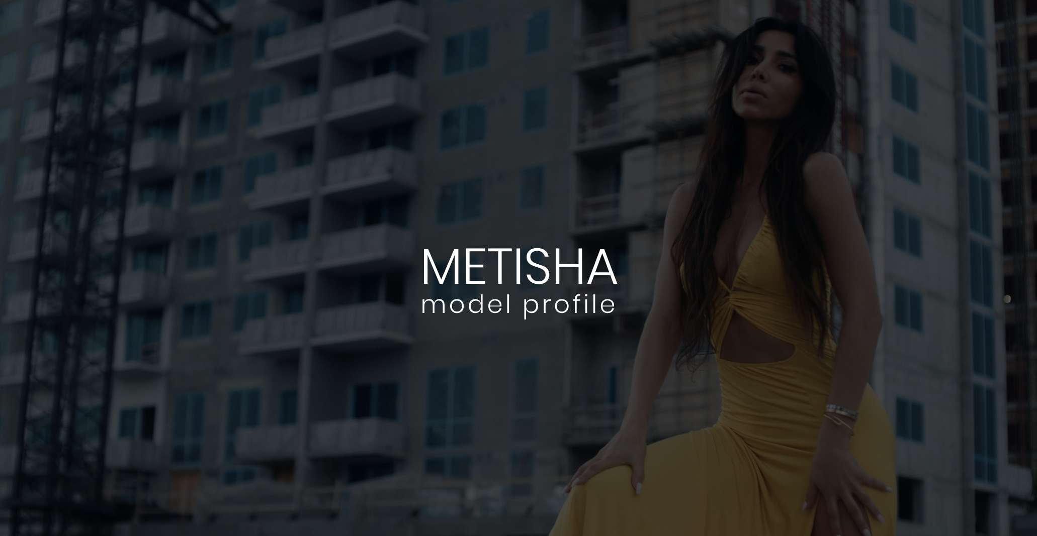 White Metisha Model Profile logo, Fort Lauderdale Talent Metisha posing in a yellow dress