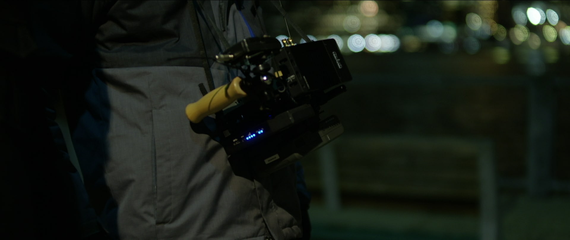 Closeup of equipment hanging on the hip of a crew member. Tv production Film Production