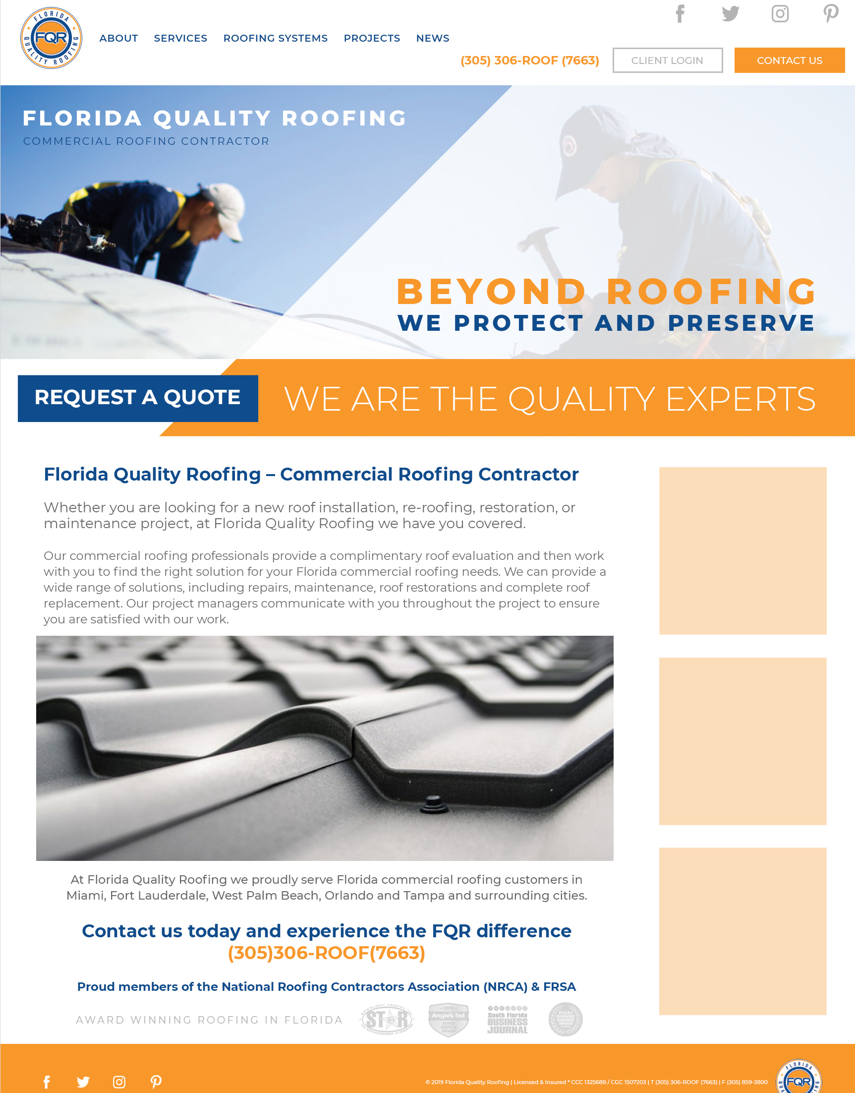 Florida Quality Roofing Mockup screenshot