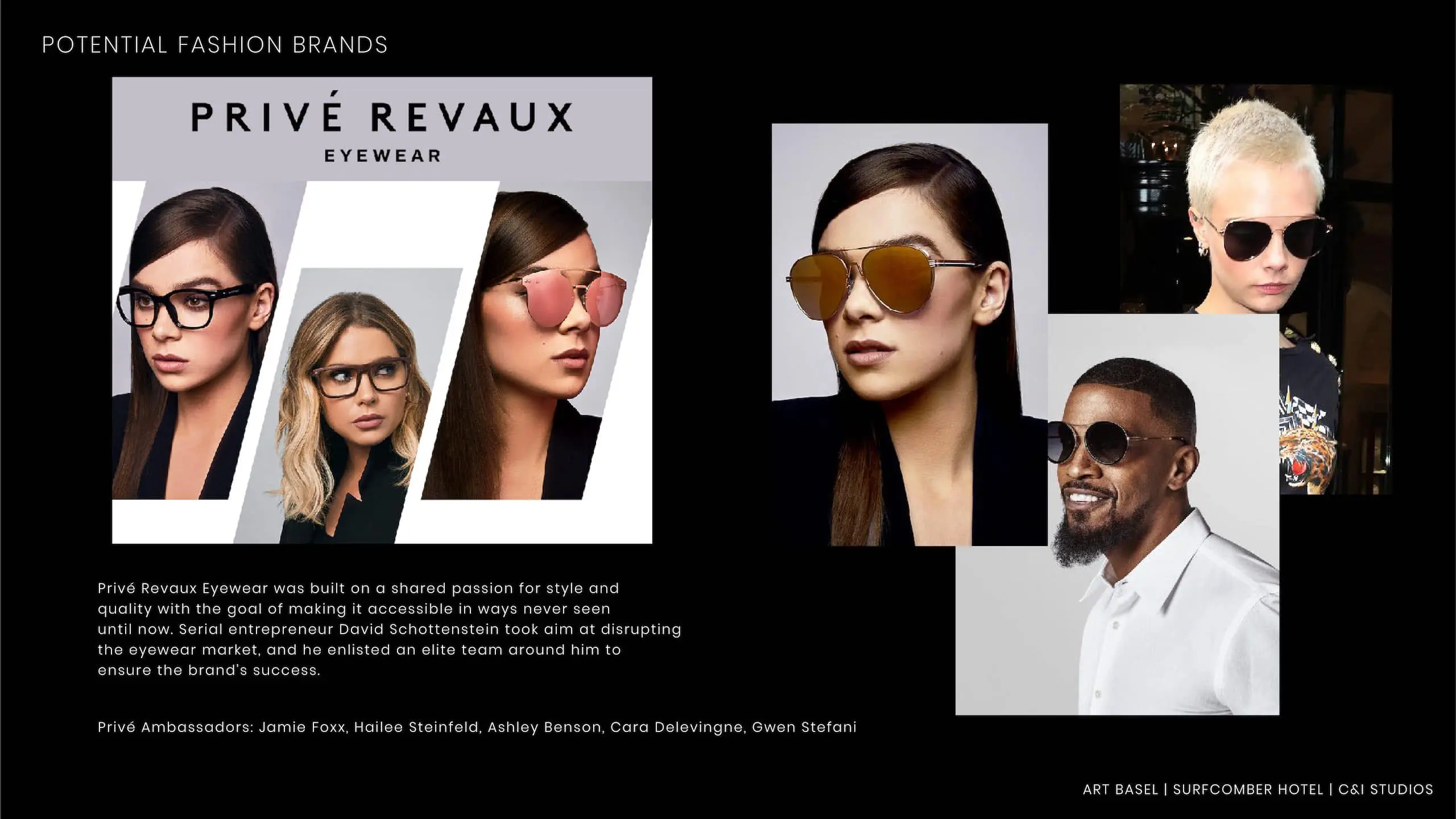 Kimpton Hotels Art Basel Installation 151 Potential Fashion Brands with images of female and male models wearing glasses or shades