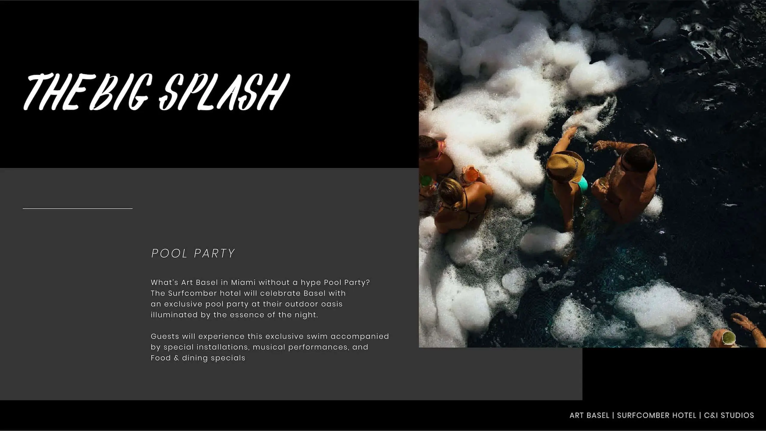 Kimpton Hotels Art Basel Installation 156 The Big Splash Pool Party with overhead view of people in a pool