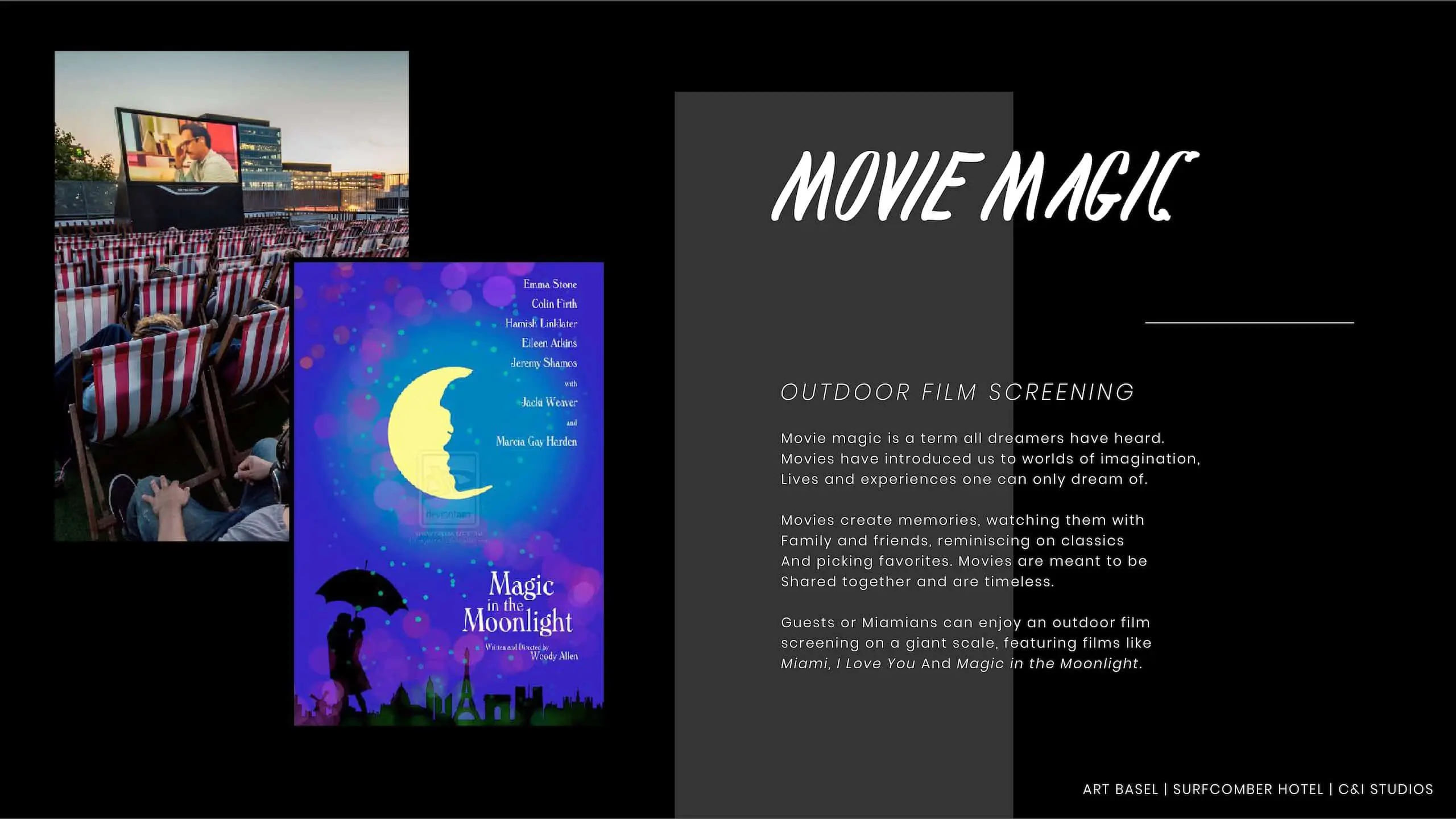 Kimpton Hotels Art Basel Installation 157 Move Magic Outdoor Film Screening with two related images