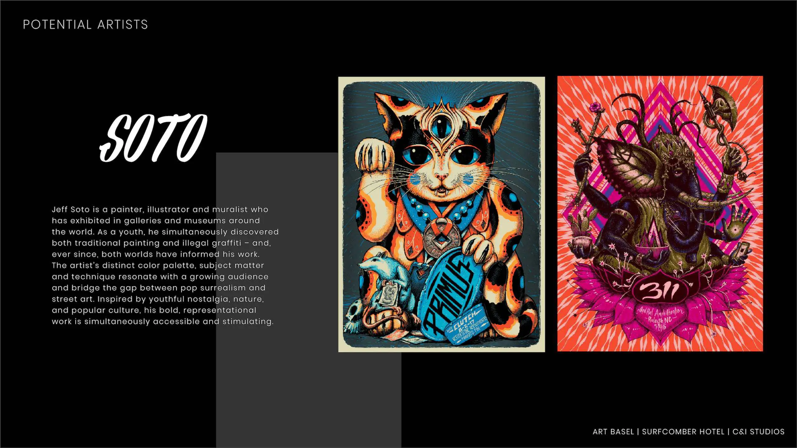 Kimpton Hotels Art Basel Installation 159 Soto with two images of his artwork