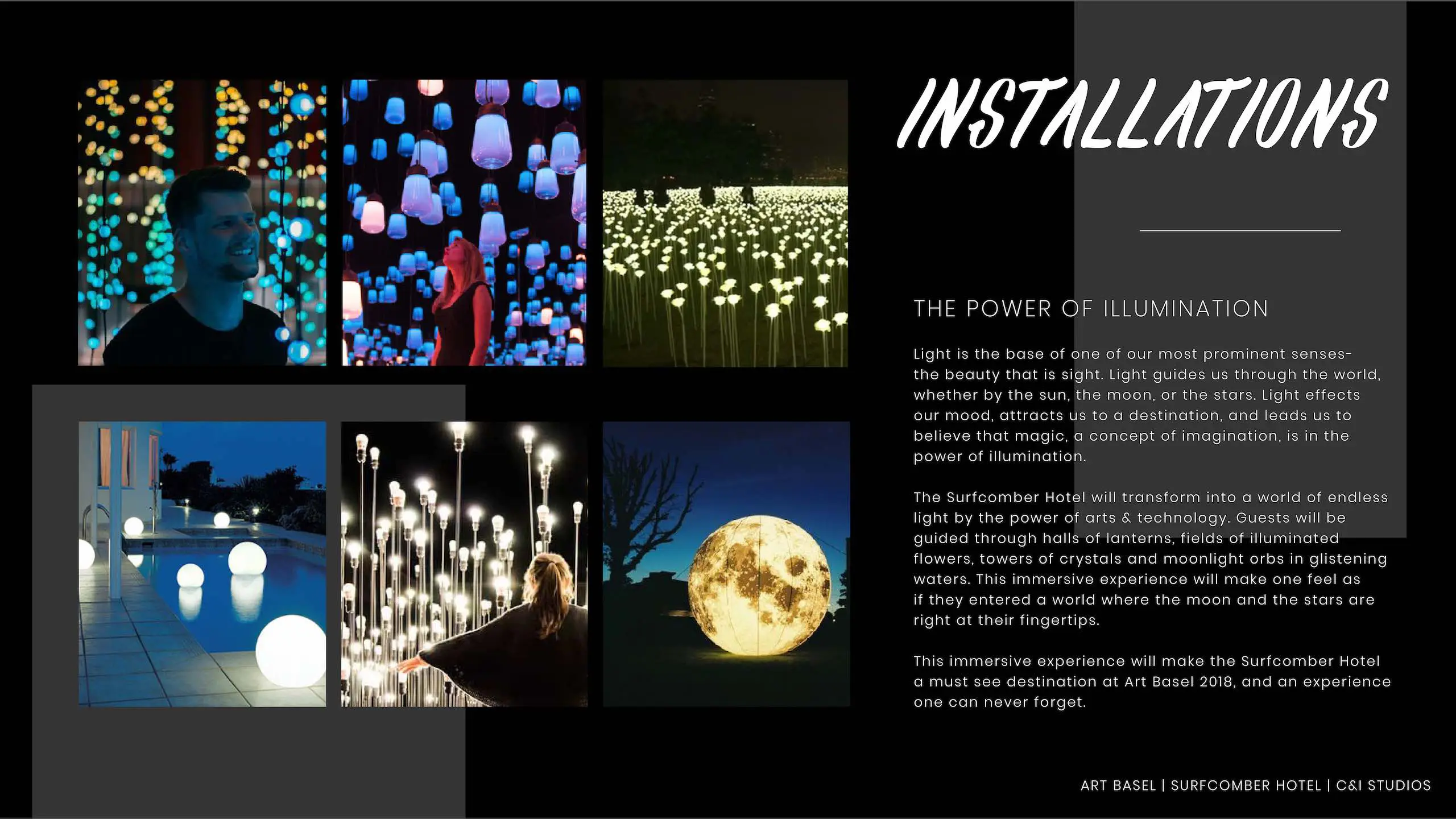 Kimpton Hotels Art Basel Installation 138 The Power of Illumination with various images