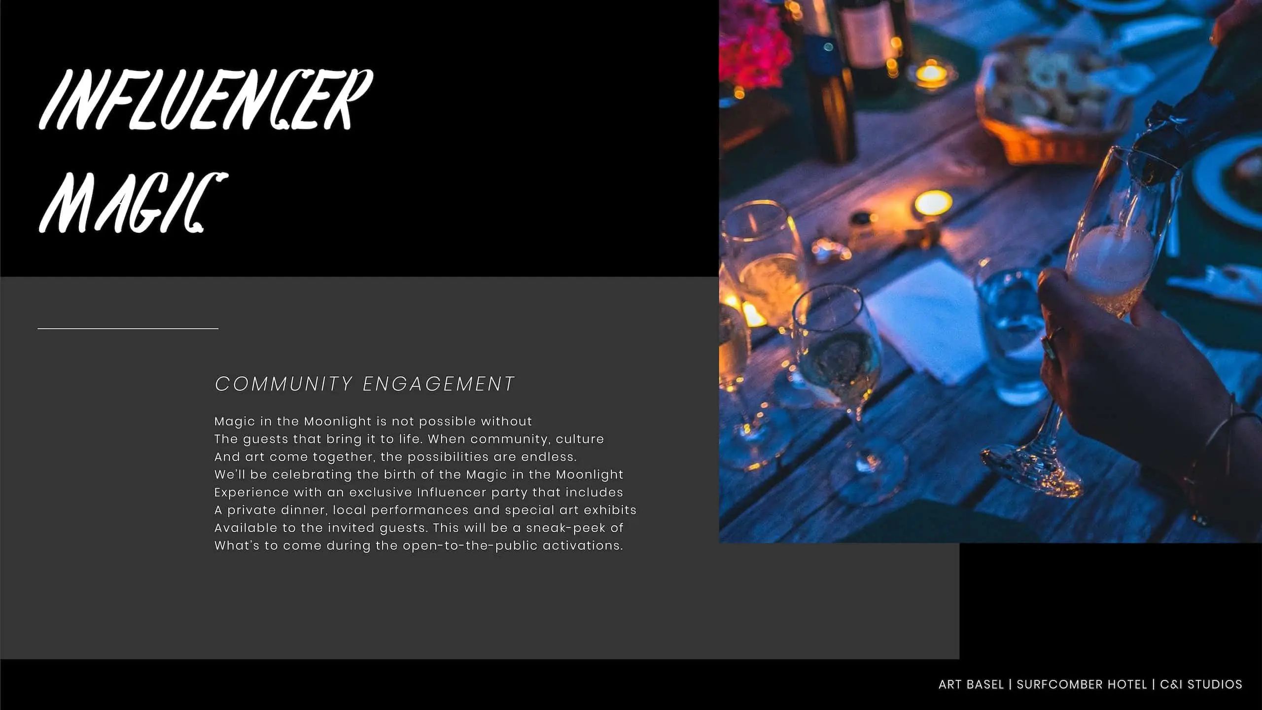 Kimpton Hotels Art Basel Installation 141 Influencer Magic Community Engagement with image of champagne being poured into a glass