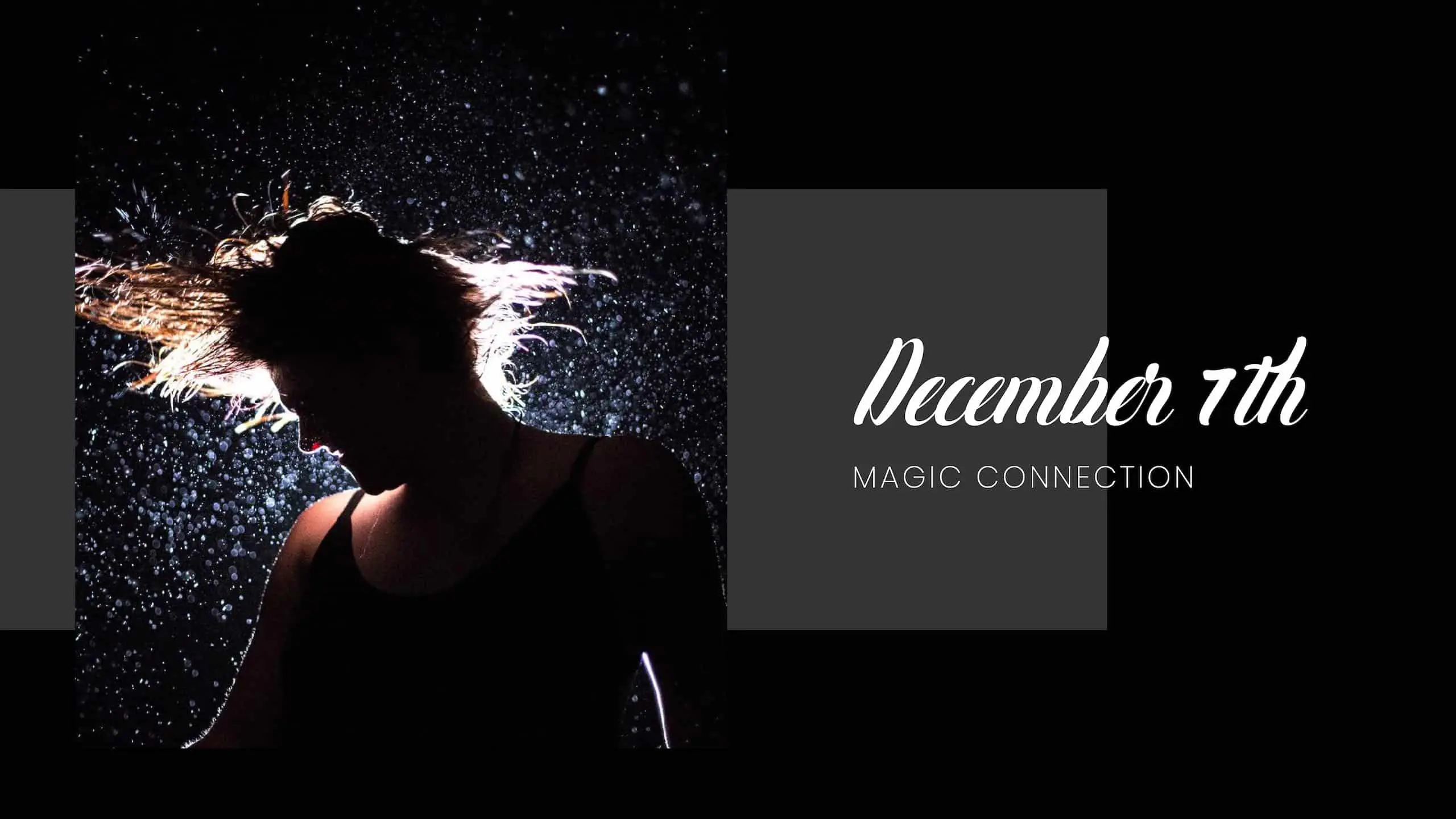 Kimpton Hotels Art Basel Installation 142 December seventh Magic Connection with side profile silhouette of woman shaking her hair in the rain