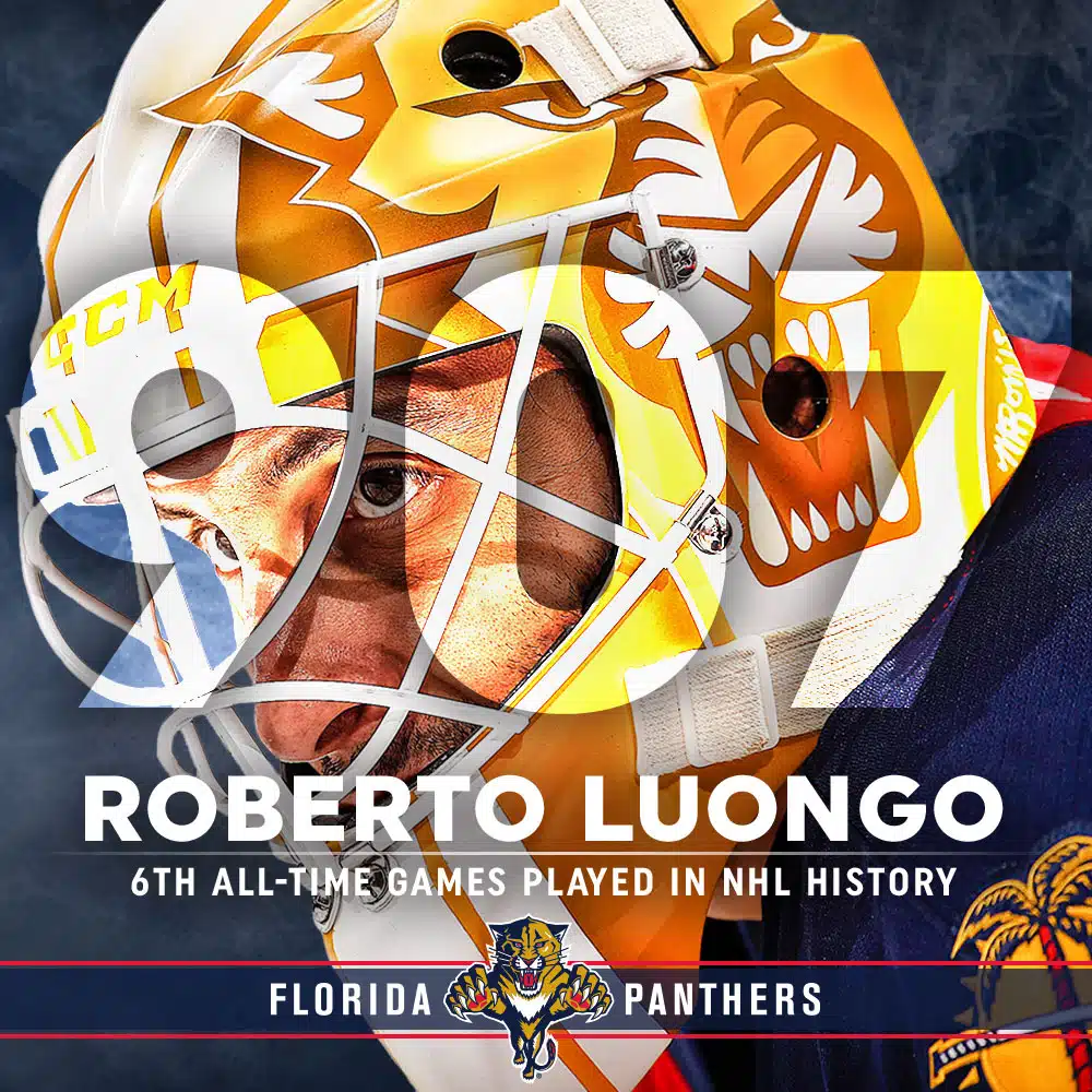 The Florida Panthers 9 Roberto Luongo sixth all time games played in NHL History Infographic