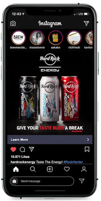 Advertising Services 3 Hard Rock Energy Ad on smartphone display