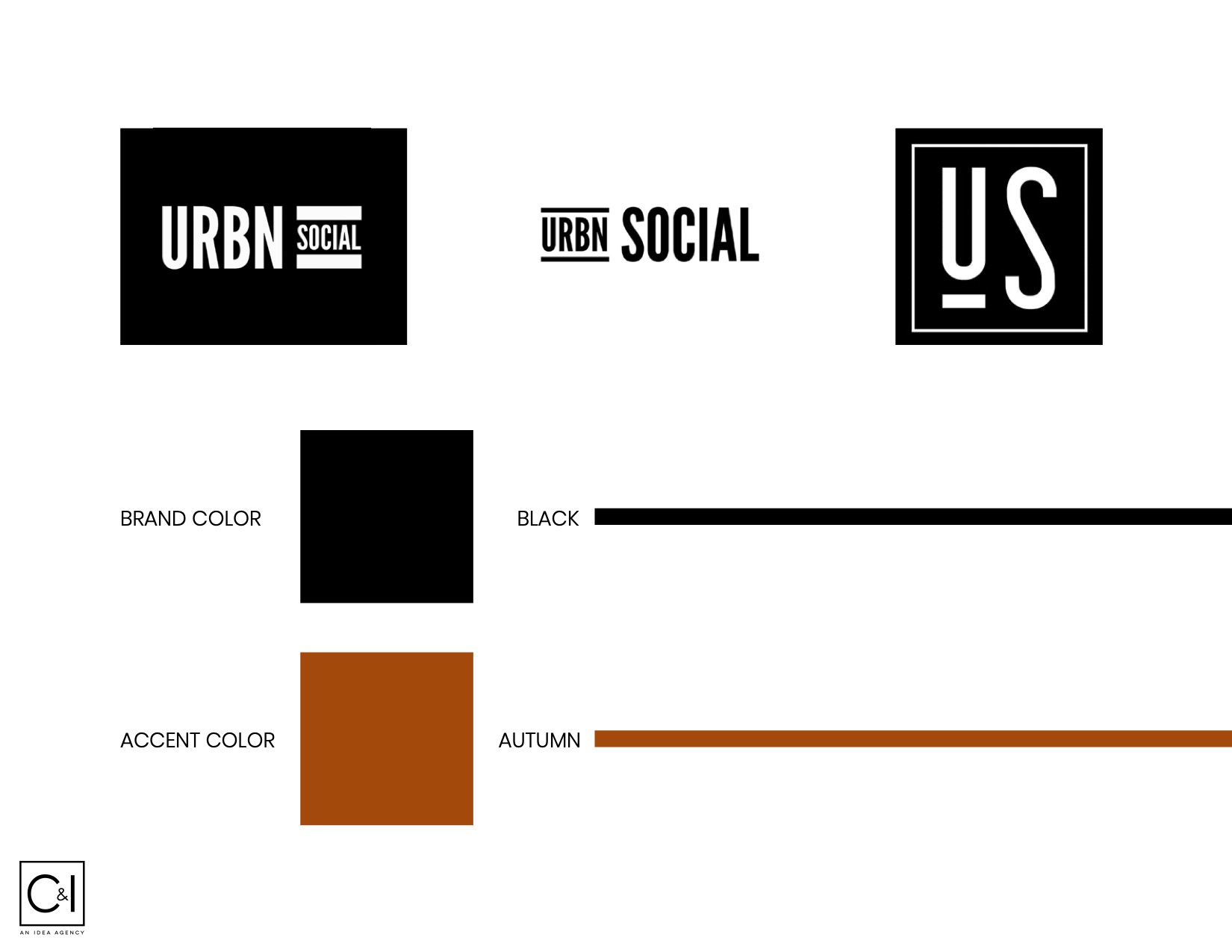 IU C&I Studio Portfolio URBN Social Mood Board with various logos and color options
