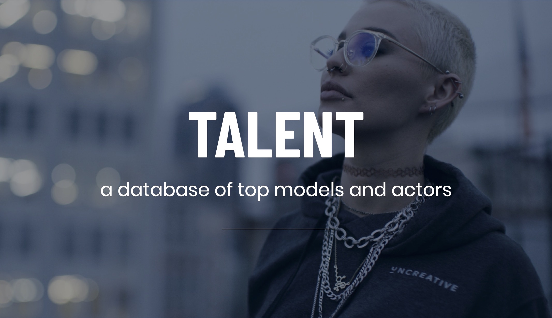 Production Resources White Talent a database of top models and actors title on backdrop of woman with short hair and face piercings posing for camera