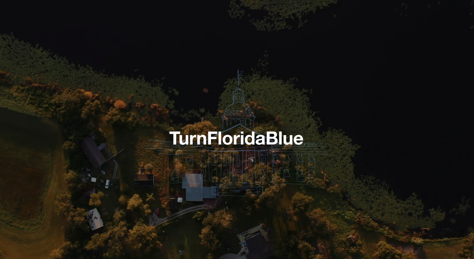 Florida House Victory Campaign Geraldine Thompson Blue and White Turn Florida Blue logo on backdrop of aerial view of properties